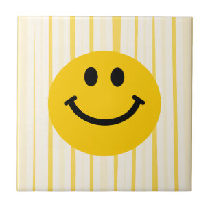 Happy Face on sunny yellow stripes Tile