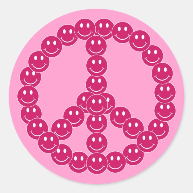 Happy Face Peace Classic Round Sticker (Front)