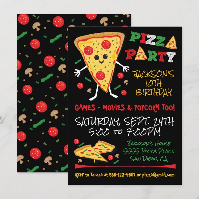 Happy Face Pizza Anniversaire Fête Invitation (Devant / Derrière)