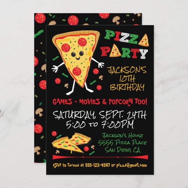 Happy Face Pizza Birthday Party Invitation (Front/Back)