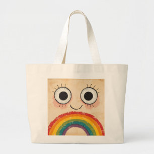HAPPY FACE RAINBOW LARGE TOTE BAG
