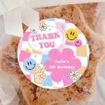 Happy Face Smile Groovy Chequered Birthday Sticker<br><div class="desc">Happy Face Smile Groovy Chequered Birthday Sticker</div>