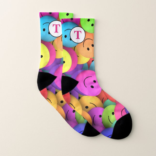 Happy Face Smiles Cute Colourful Fun Initial Socks (Pair)