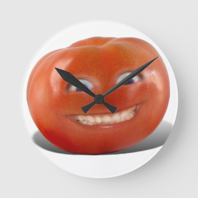 Happy Face Smiling Tomato Round Clock (Front)