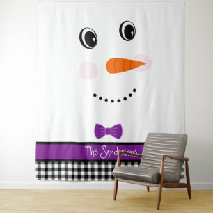 Happy Face Snowman avec Tapisserie Bowtie violette