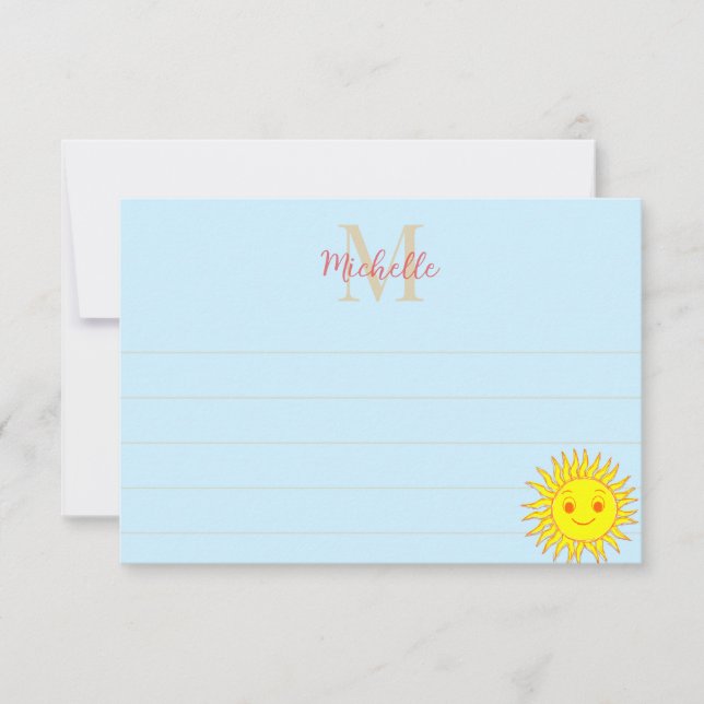 Happy Face Sunshine Lined Monogram Personalized Card (Front)
