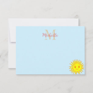 Happy Face Sunshine Monogram Personalized Card