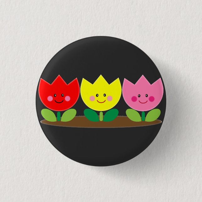 Happy Face Tulip Flowers Garden art  1 Inch Round Button (Front)