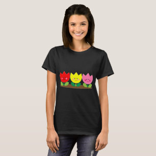 Happy Face Tulip Flowers Garden art T-Shirt