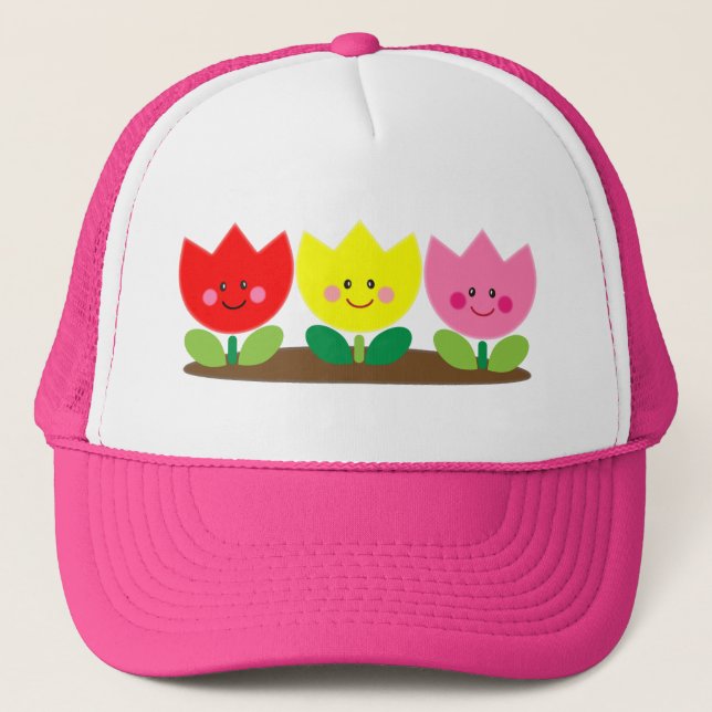 Happy Face Tulip Flowers Garden art  Trucker Hat (Front)