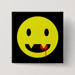 Happy Face with Fangs and Blood Tshirts 2 Inch Square Button