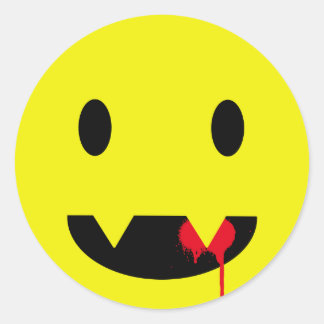 Happy Face with Fangs and Blood Tshirts Classic Round Sticker