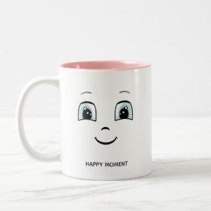 Happy Face with Personalized Text & Monogram Two-Tone Coffee Mug
