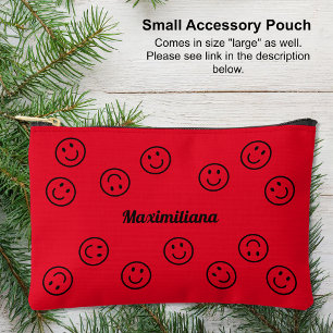 Happy Faces Black on Red-SMALL Accessory Pouch