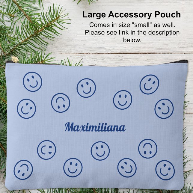 Happy Faces Blue - LARGE Accessory Pouch (Large Accessory Pouch - Happy Faces Blue by Leapfroglisics Shop)