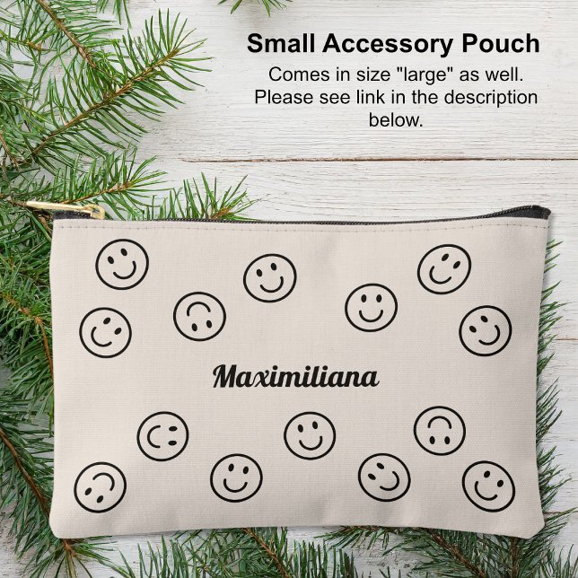 Happy Faces Charcoal Cement- SMALL Accessory Pouch (Small Accessory Pouch - Happy Faces Charcoal Cement by Leapfroglisics Shop)