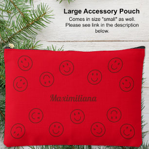 Happy Faces Red on LightRed- LARGE Accessory Pouch