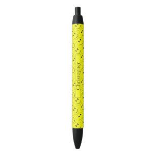 Happy Faces Yellow Fun Add Name Black Ink Pen