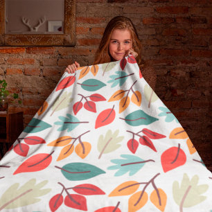 Happy Fall Autumn colourful leaves pattern Fleece Blanket