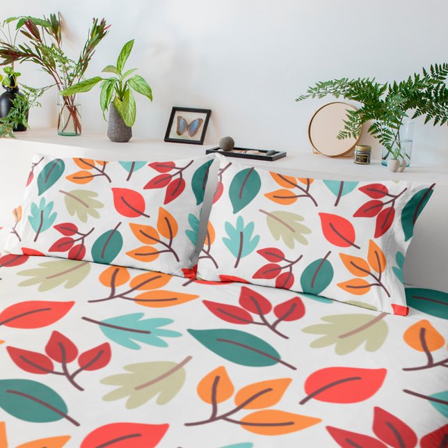 Happy Fall Autumn colourful leaves pattern Pillowcase (Creator Uploaded)