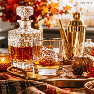 Happy Fall Autumn Editable Seasonal Gift Whiskey Glass