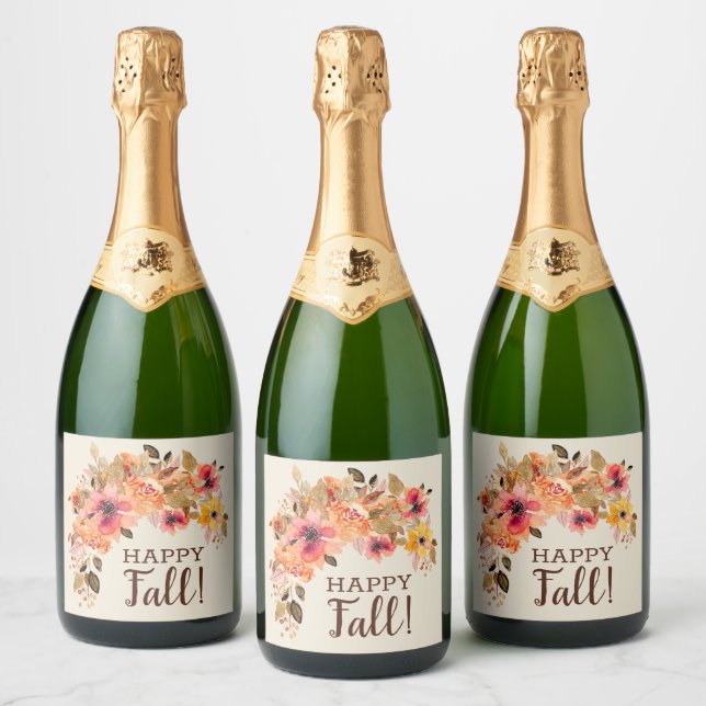Happy Fall! Autumn Floral Swag Sparkling Wine Label (Bottles)