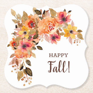Happy Fall Autumn Flower Blooms Bracket Paper Coaster
