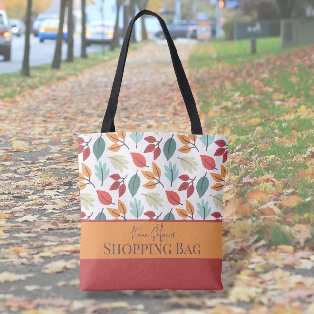 Happy Fall Autumn personalized leaves pattern Tote Bag (Creator Uploaded)