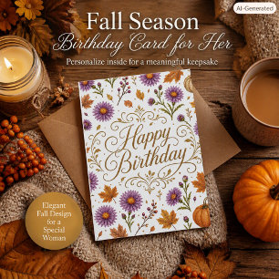 Happy Fall Birthday Autumn Flowers Floral For Her Card