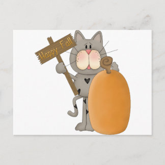 Happy Fall Cat with pumpkin Postcard