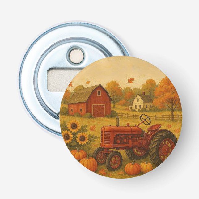 Happy fall classic tractor and farm bottle opener (Front)