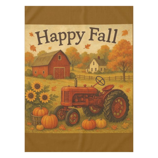 Happy fall classic tractor and farm tablecloth (Front)