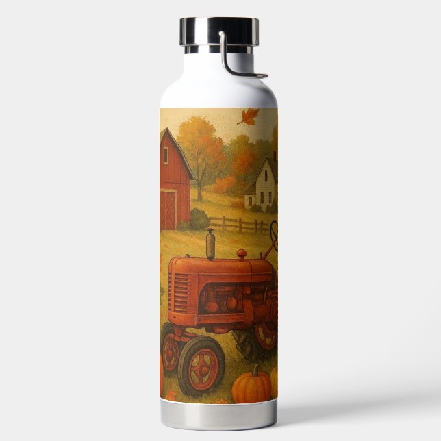Happy fall classic tractor and farm water bottle (Left)