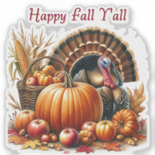 Happy Fall Cornucopia Pumpkin Turkey 