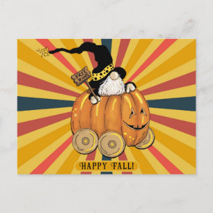 Happy Fall Cute Funny Gnome Pumpkin Colourful Postcard