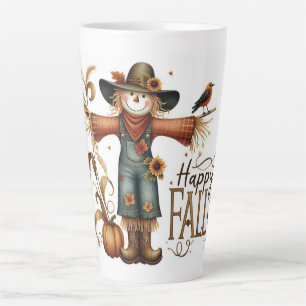 Happy Fall Cute Scarecrow and Autumn Foliage Latte Mug