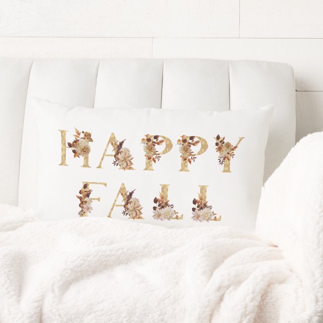 Happy Fall Decoration Floral and Gold Letters Lumbar Pillow (Happy Fall Decoration Floral and Gold Letters Lumbar Pillow
)