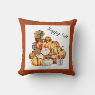 Happy Fall Farmhouse Pumpkins Throw Pillow