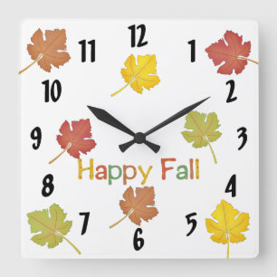 Happy Fall Leaves Square Wall Clock