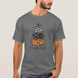 Happy Fall Leopard Polka Dot And Striped Pumpkins T-Shirt