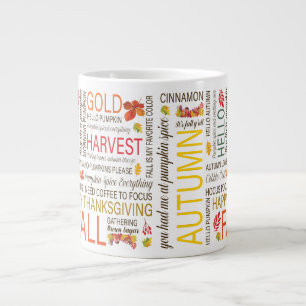Happy Fall Messages with Watercolor Autumn Images Large Coffee Mug
