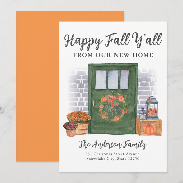 Happy Fall New Home Door Pumpkin Holiday Moving Announcement (Front/Back)