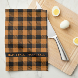 happy fall orange check pattern kitchen towel