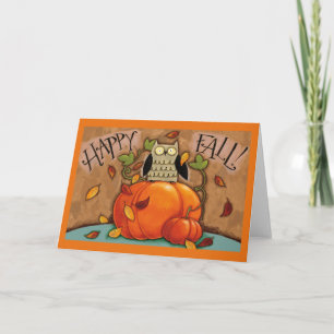 Happy Fall Owl and Pumpkin Card