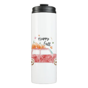 Happy Fall – Pink Car with Pumpkins Autumn Thermal Tumbler