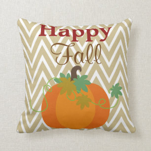 Happy Fall Pumpkin Chevron Zigzag Pattern Throw Pillow