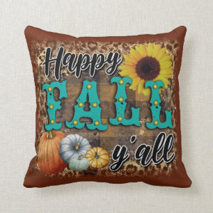 Happy Fall Pumpkin Flower Elegant Cotton 16"X16 Throw Pillow