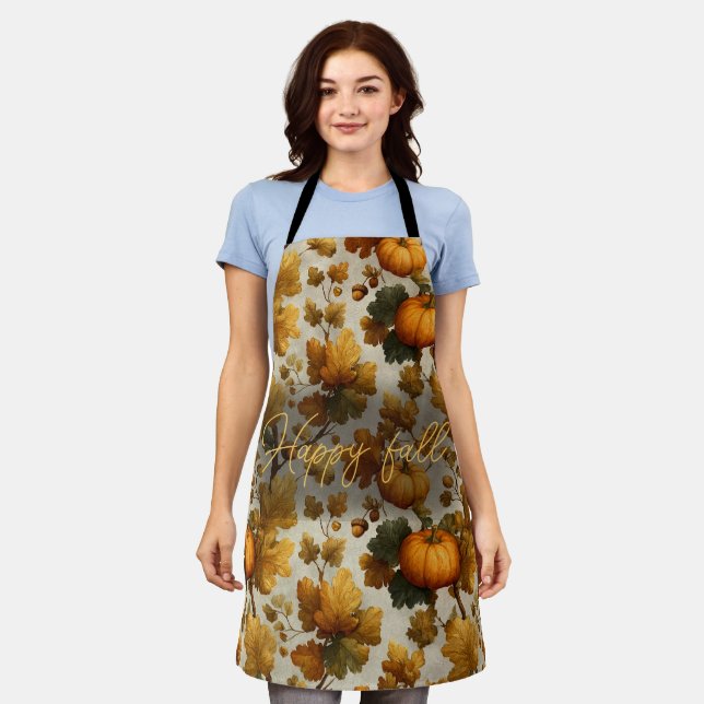 Happy Fall Pumpkin Leaves Design Apron (Worn)
