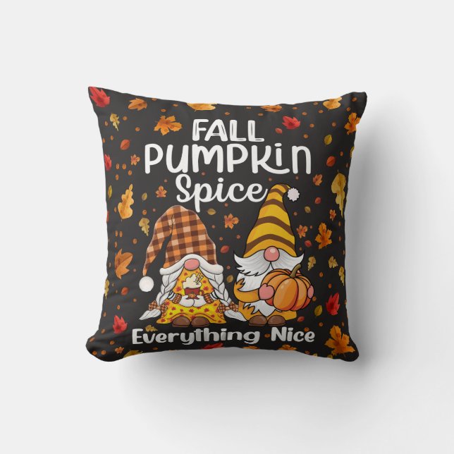Happy Fall Pumpkin Spice Gnome Throw Pillow (Front)