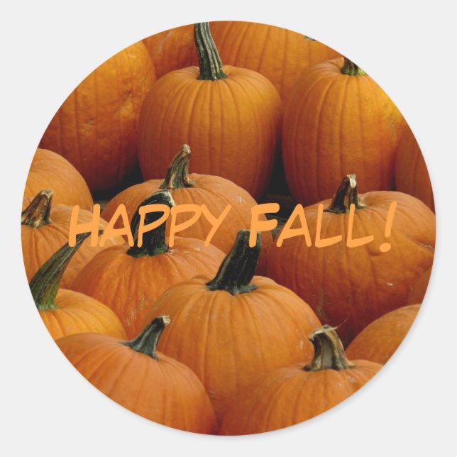 Happy Fall, pumpkins Classic Round Sticker (Front)